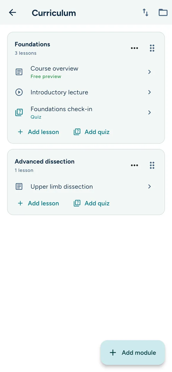 Creator Studio curriculum editor