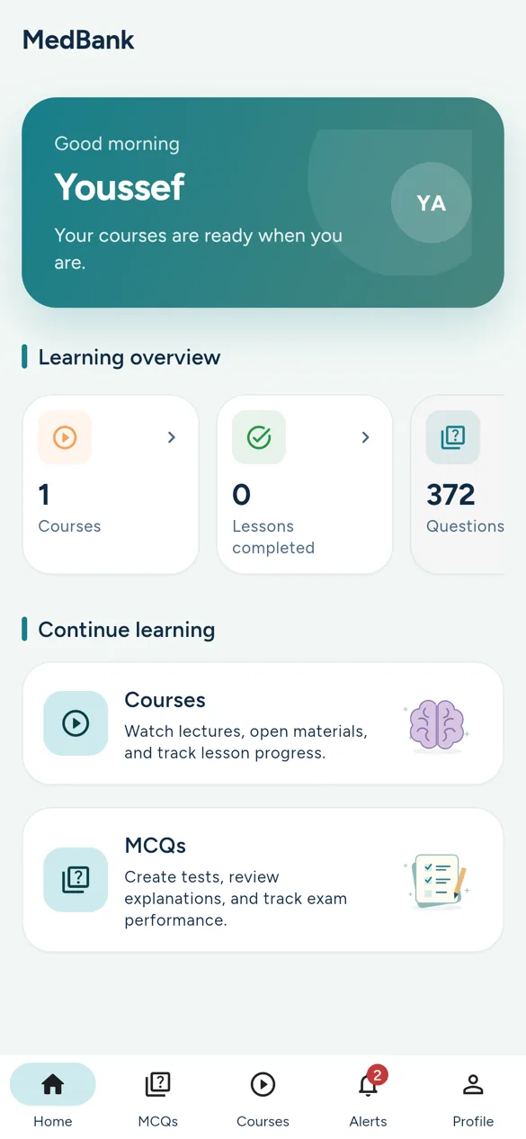 Student home screen
